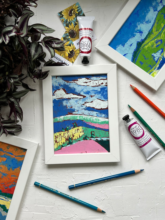 Distant mustard fields - 5"x7"