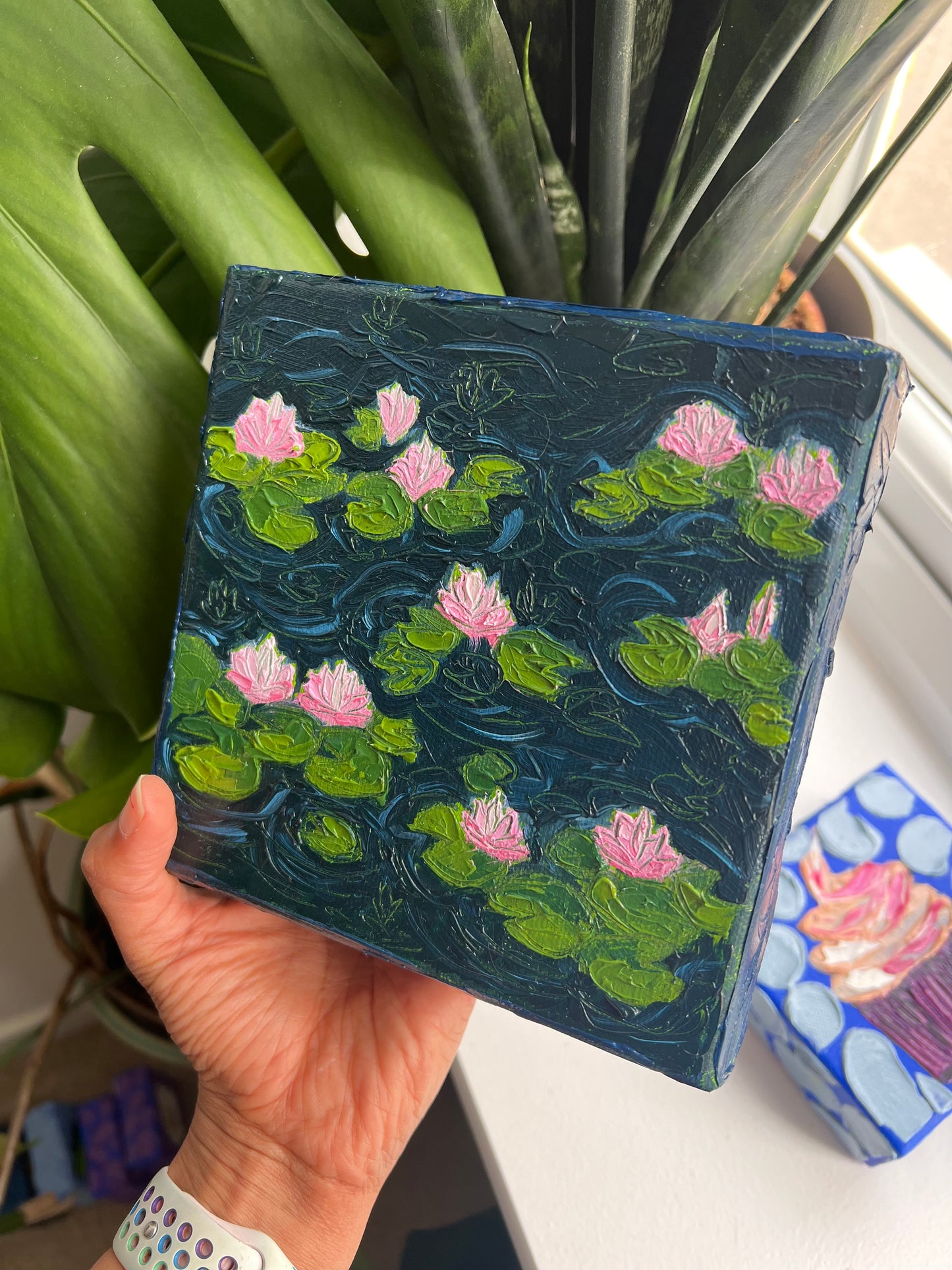 Pink water lilies - 6" x 6"